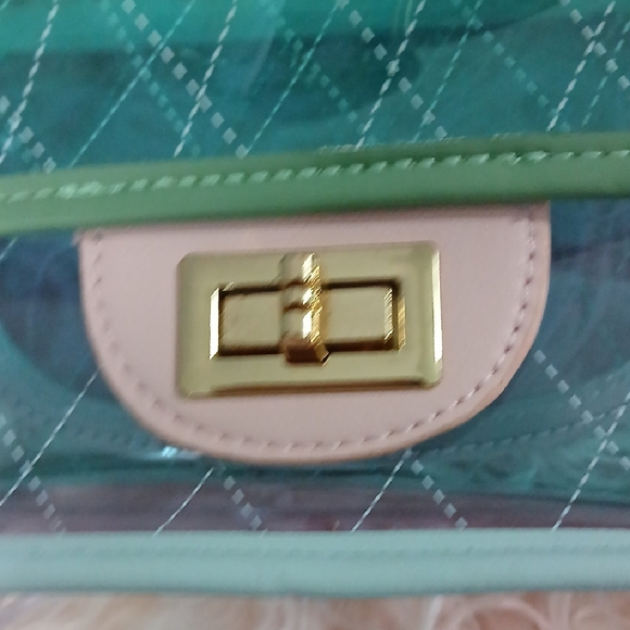 Stylish Transparent Quilted Bag - Blue, Green and Pink - Picture 3 of 8